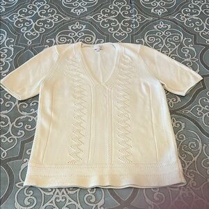 TSE Cashmere - white cotton and polyamide short sleeve v-neck sweater, size s